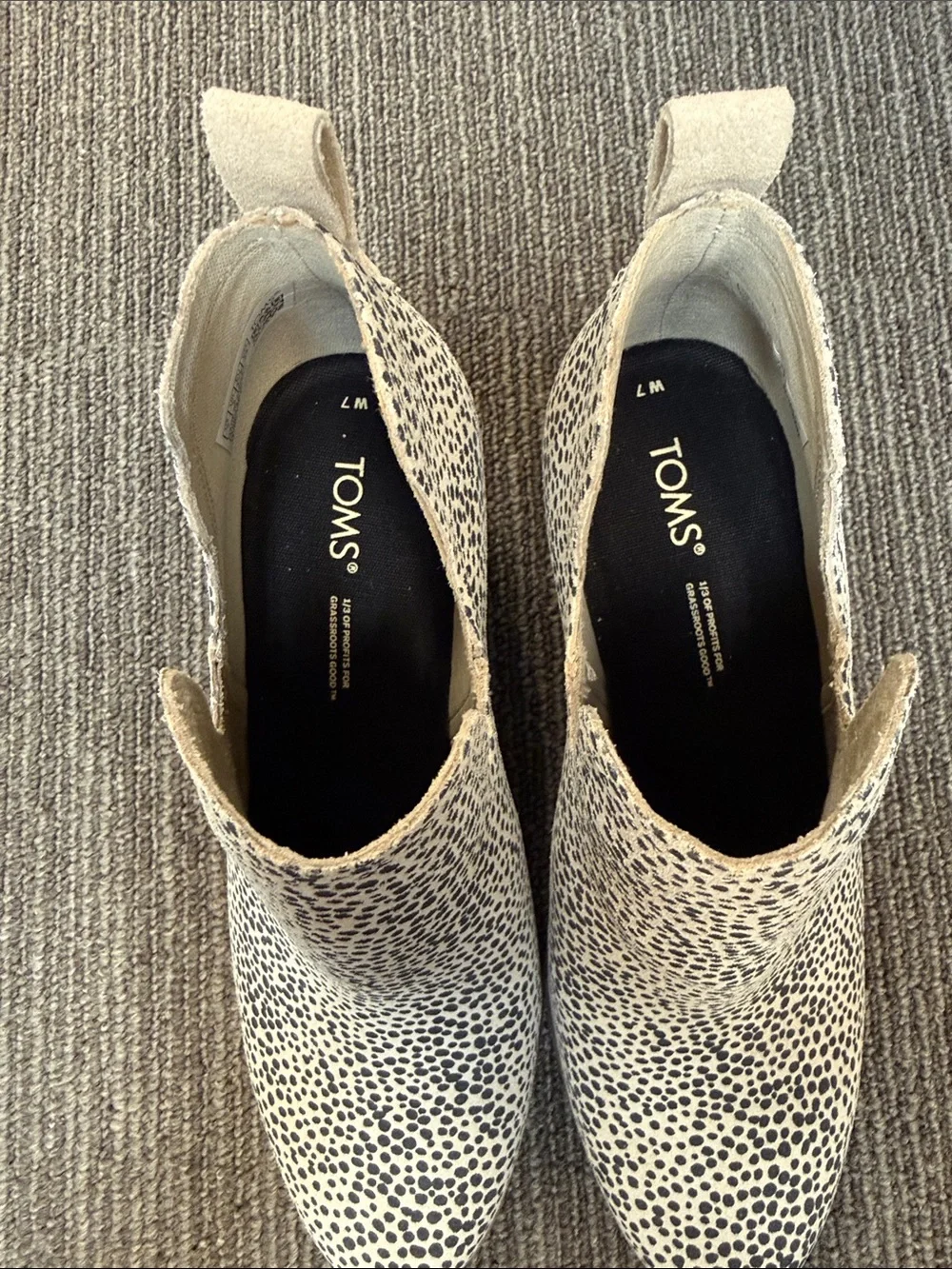 Toms Women's Black & Cream Spotted Wedge Booties